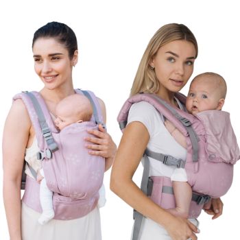 mochila portabebes recomendada para recién nacidos con detalle del tirante que respeta la curvatura de su columna vertebral